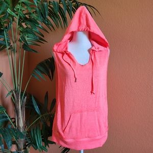 3/$25 Calvin Klein Performance Sleeveless Hoodie Neon Coral Pocket Activewear
